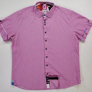 Au Noir Shirt Mens Size 6 Pink Jacquard Diamond Pattern Concealed Button Down